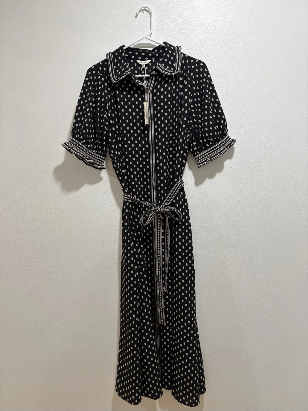Max Studio Black Polka Dot Maxi Shirt Dress with Tie Waist
